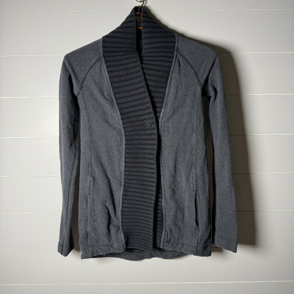 LULULEMON Bliss Break Wrap Cardigan/Jacket Gray With Black Ribbing